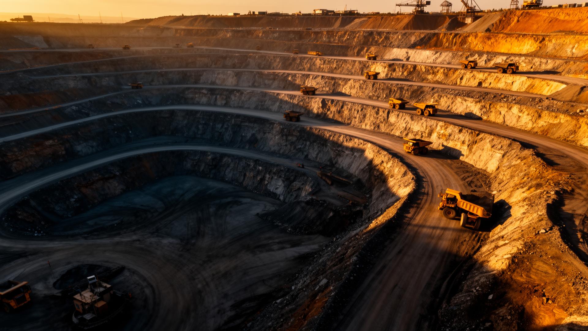 Open pit mine at golden hour